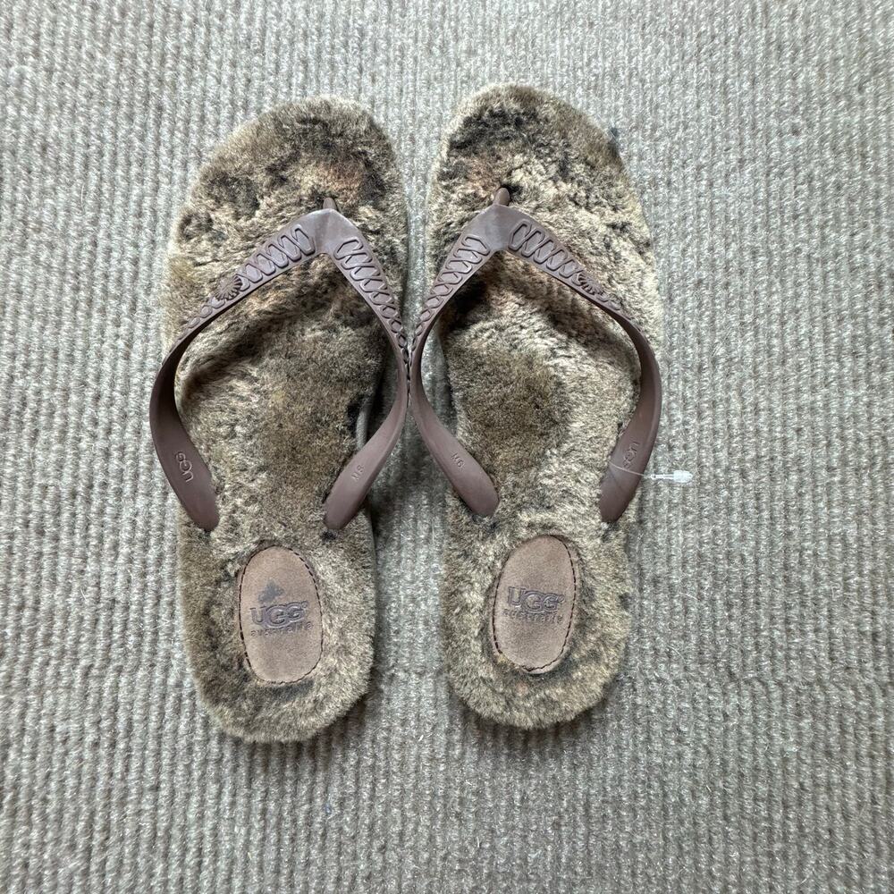 UGG Australia Fluffie ll Women's Fur Fleece Flip Flop Brown Size USA Size 9